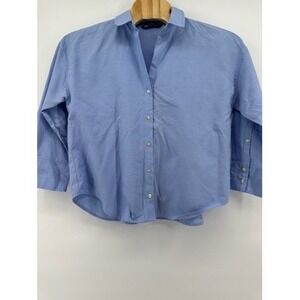 Zara‎ Large Women's Blue Button-Down Shirt 3/4 Sleeves Collared Casual Top